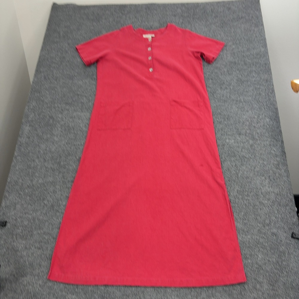 Susan Bristol Maxi Dress Womens L Red Linen Blend Henley Short Sleeve Casual